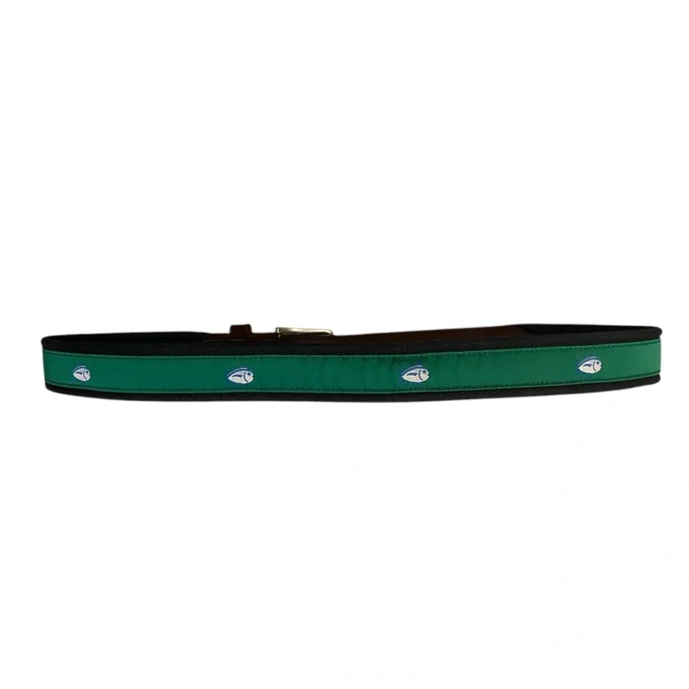 Southern Tide 32 Blue Fish Leather Navy‎ and Green Belt